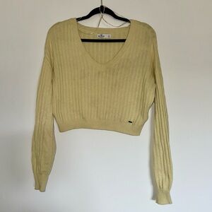 Hollister Light Yellow V-Neck Knit Sweater